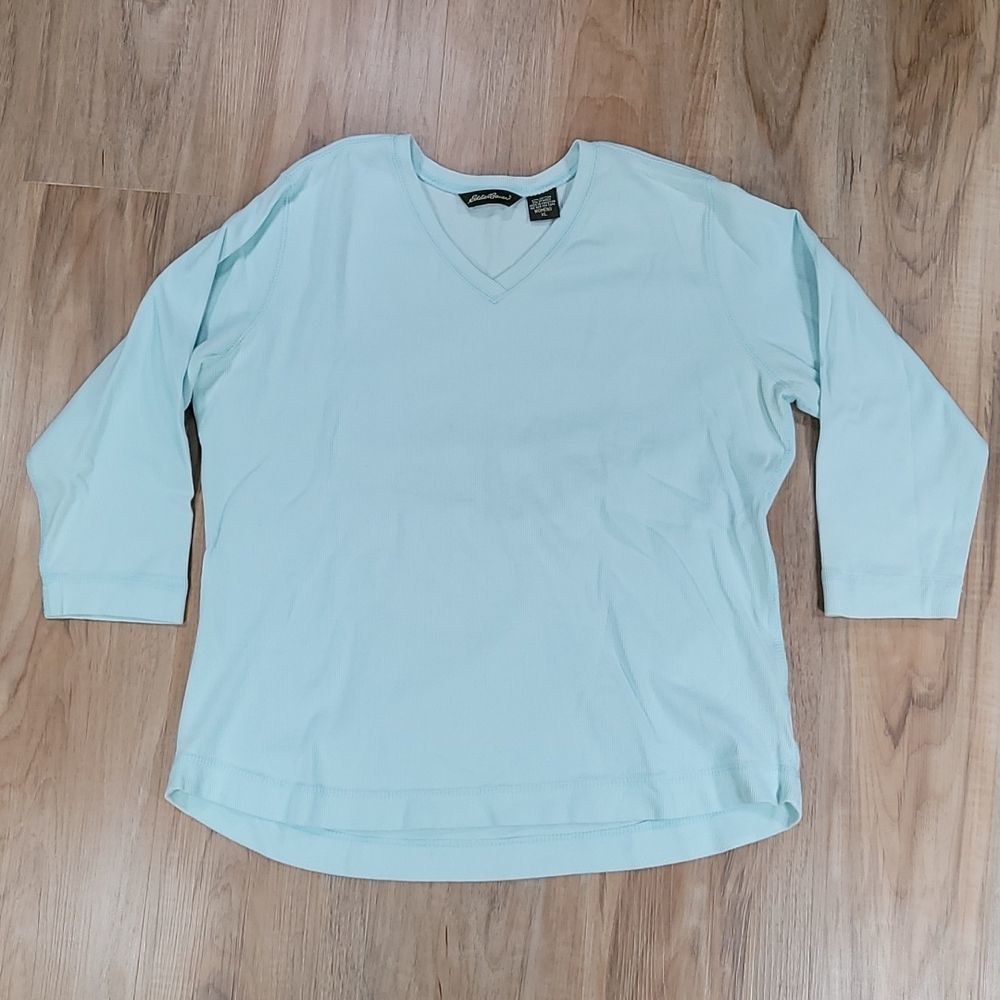 🔹️Eddie Bauer Blue Ribbed 3/4 Sleeve Top XLarge